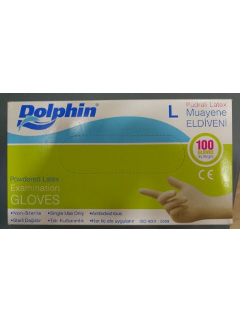 Dolphin Pudralı Latex Muayene Eldiveni 1 Paket - L