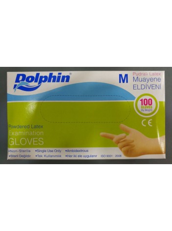 Dolphin Pudralı Latex Muayene Eldiveni 1 Paket - M